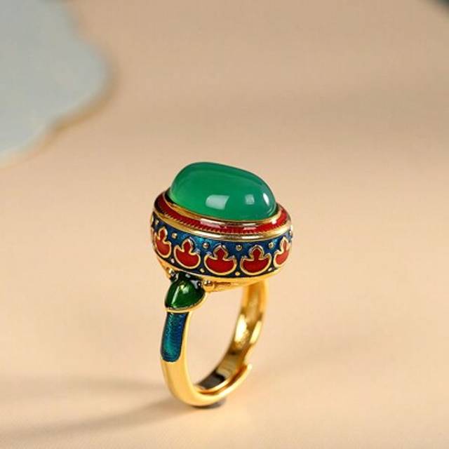 SHEIN 1pc Vintage Enamel Flower Luxury Ruby Ring, Suitable For Women Everyday And Festival Wear