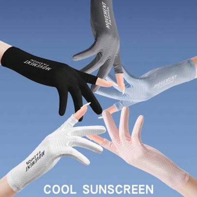 SHEIN Summer Thin Breathable Fingerless Gloves For Women, High Elastic Ice Silk UV Protection Driving Cycling Gloves