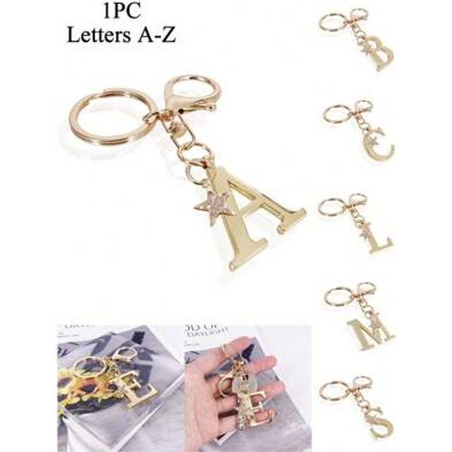 SHEIN 1pc Advanced And Elegant Gold Letter Keychain, Letter A-Z Three-Dimensional Pendant,Stylish Alloy Key Chain Ring, Bag Backpack Charm Car Key Holder, P
