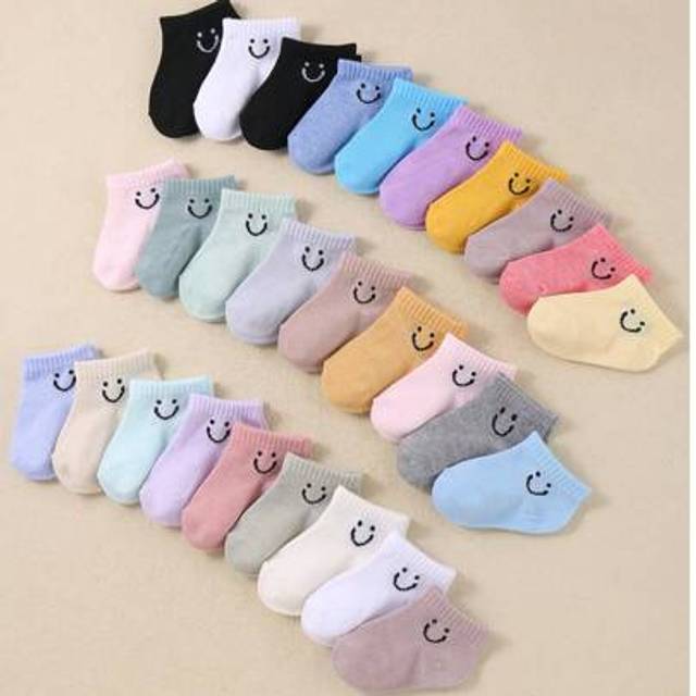 SHEIN 10 Pairs Of Baby Socks With Smiling Face Patterns. These Summer Socks Are Breathable, Comfortable And Stretchy. They Are Newborn Baby Socks And Short