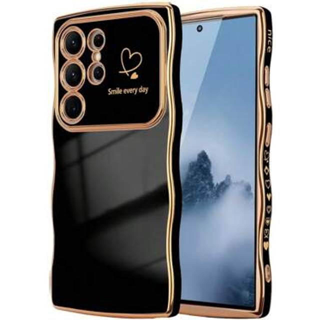 SHEIN Cute Luxury Wave Frame Curly Plating Soft Case Compatible With Samsung Galaxy S25 S24 S23 S22 Ultra A55 A14 5G A15 5G A54 5G A35 A34 5G Heart Pattern