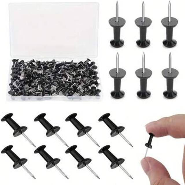 SHEIN 100pcs Black Thumb Tack Push Pins, Plastic Head Office Paper Clips Ideal For Bulletin Board, Wall Hanging & Office Use,Back To School,School Supplies