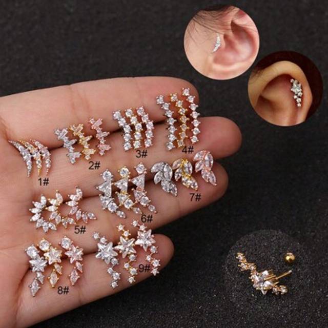 SHEIN 1pc Women&#39;s Titanium Steel Copper Micro-Inlaid Cubic Zirconia Ear Studs With Thick Rod, Stainless Steel Screw Ball Earrings With Butterfly & Flower De