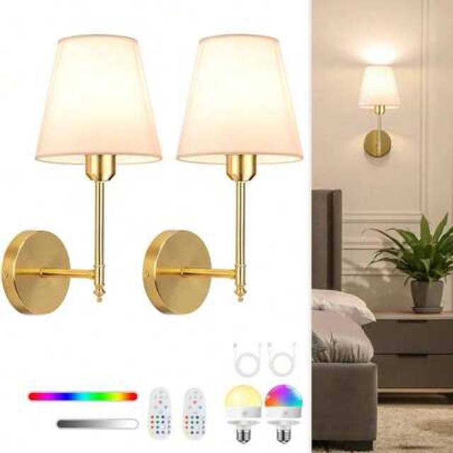 SHEIN Rechargeable Battery Powered Wall Lamp, Gold Wireless Wall Light With 2000 MAh Battery, Dimmable & Detachable Bulb With Remote Control, 15 Colors, Sui