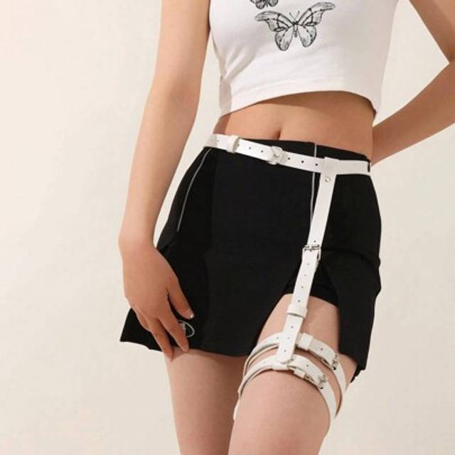 SHEIN PU Leather Waist Belt With Garter Straps, Punk Style Thigh Garters, Suitable For Daily Wear