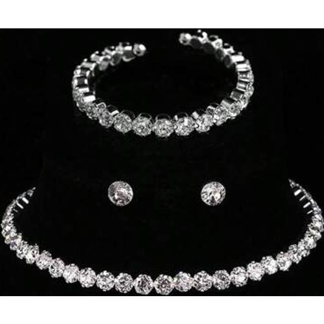 SHEIN 1pc Bracelet, 1pc Necklace, 1 Pair Earrings, Luxury Rhinestone Necklace, Earrings & Bracelet Jewelry Set For Women, Wedding/Engagement