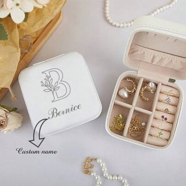 SHEIN 1pc, Custom Name Personalized Jewelry Travel Box, Small Case With Zipper For Rings And Necklaces, Bridesmaid Proposal Gift Item, Personalized Gift For
