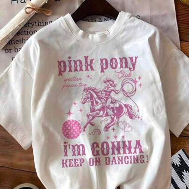 SHEIN NEW 2025 Casual Oversized Short Sleeve Round Neck Vintage West Cowgirl Graphic T-Shirt, Versatile Summer Top For Women