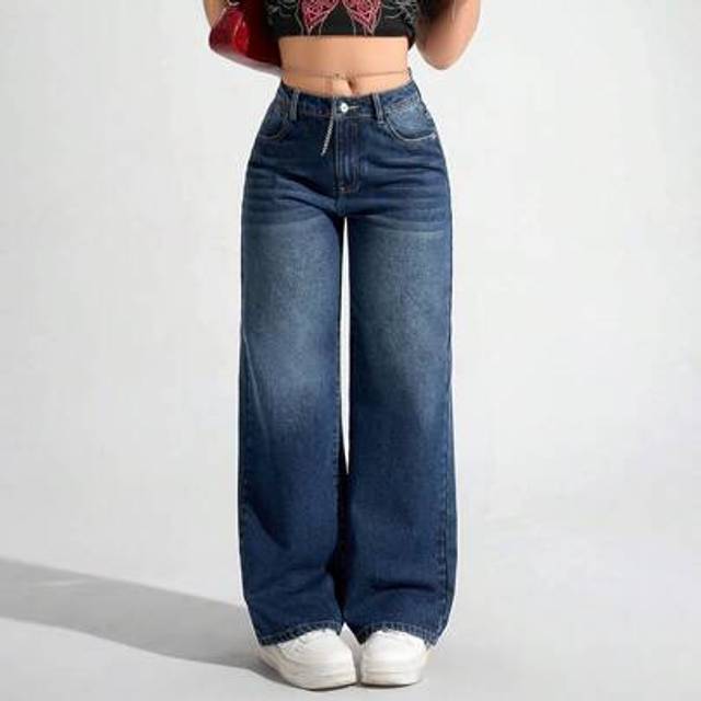 SHEIN Casual Washed Low-Waist Straight-Leg Jeans