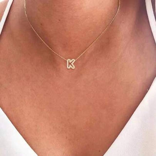 SHEIN A-Z Pave Zirconia Hollow Initial Pendant Necklace Women Stainless Steel Chain Necklace For Women
