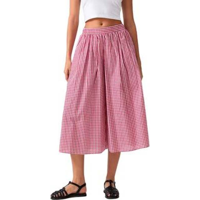 SHEIN Womens Plaid Capri Culottes Elastic Waistband Wide Leg Loose Side Pocket Casual Pull On Trousers