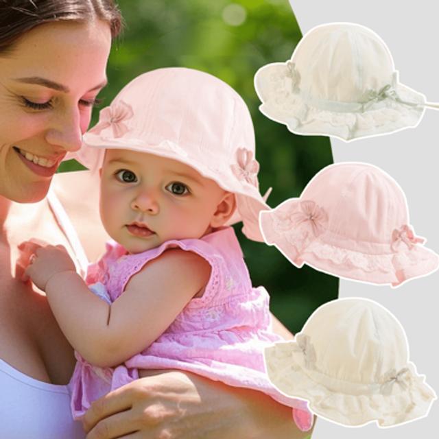 SHEIN 1pc Infant Bowknot Sun Hat, Lace Breathable Versatile Bucket Hat, Suitable For Girls&#39; Outdoor Play In Spring And Summer