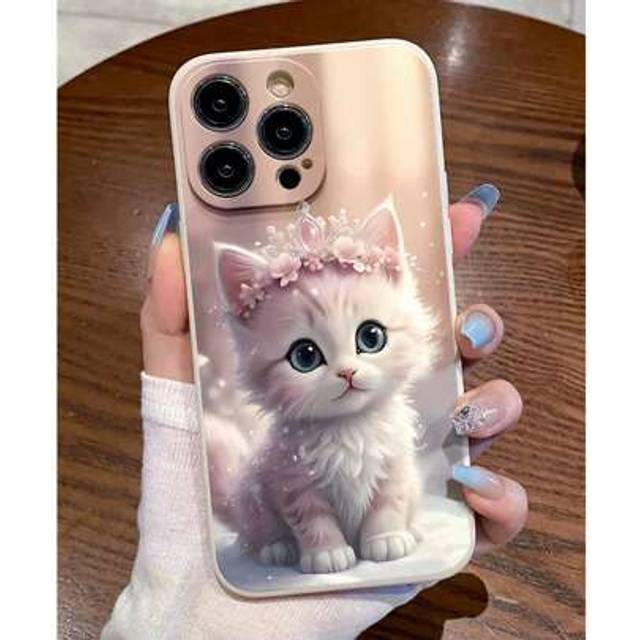 SHEIN 1pc Crown Cat Printed Phone Case, Compatible With IPhone 16/16Pro/16ProMAX/16E/15/15Pro/15Promax/14/14Promax/13/13Pro/11/XR/12, Soft TPU Shockproof Fu