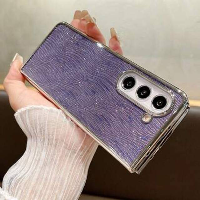 SHEIN Sequins 1pc PC Electroplated Water Wave Shiny Paper Protective Phone Case Compatible With Samsung Galaxy Z Fold5/6