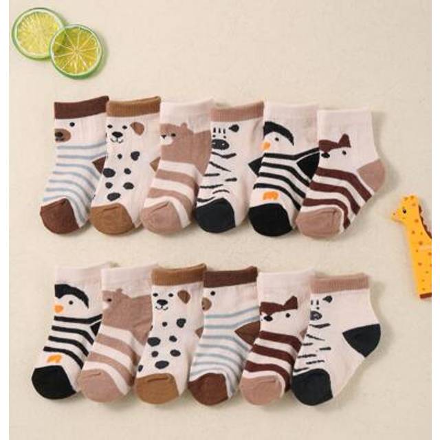 SHEIN 12 Pairs Of Baby Ankle Socks With Cartoon Animal Striped Jacquard Patterns. These Are Toddler Socks For Learning To Walk, Comfortable Socks Suitable F