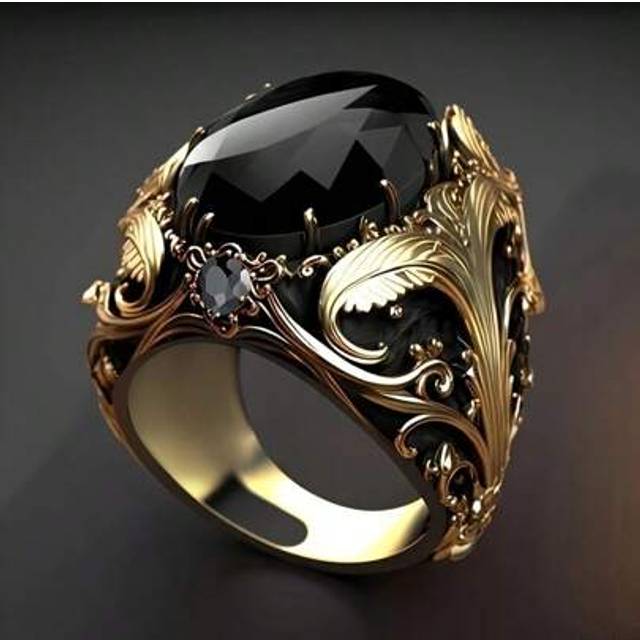 SHEIN 1pc Vintage Men&#39;s Copper Ring With Black Oval Artificial Diamond Insert, Vintage Gold Plated, Elegant Single Ring Jewelry Gift