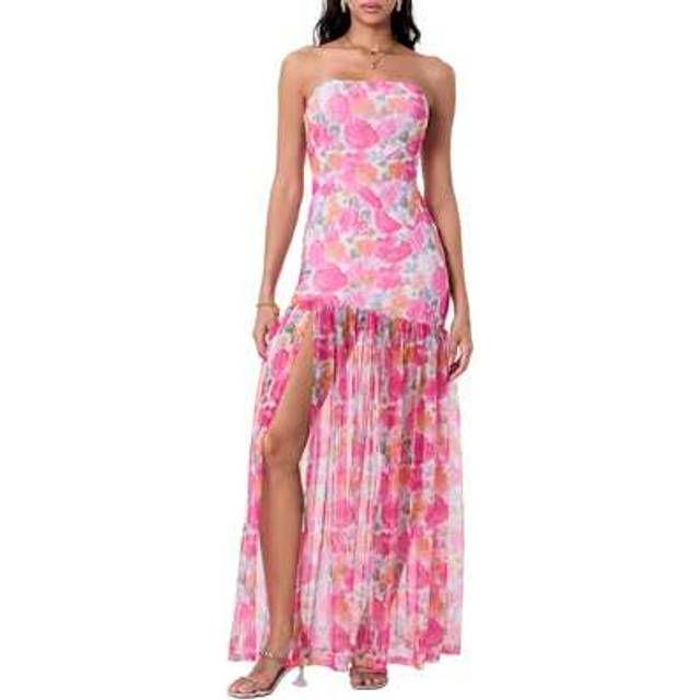 SHEIN Women&#39;s Tube Top Dress Slim Strapless Backless Mesh Patchwork Tropical Leopard Print High Slit Long Dress For Party Club Night