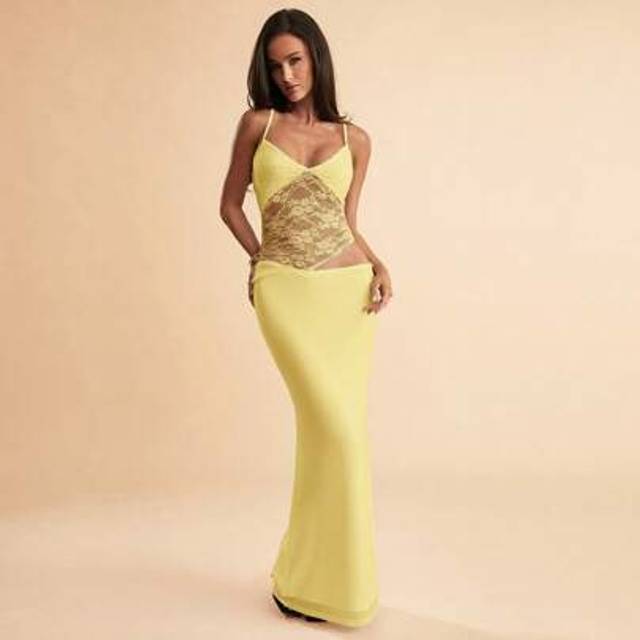 SHEIN Summer Beach Vacation Solid Black Lace Sexy See-Through Suspender Maxi Dress, Suitable For Daily Dating, Night Out, Nightclubs, Parties, Get-Togethers