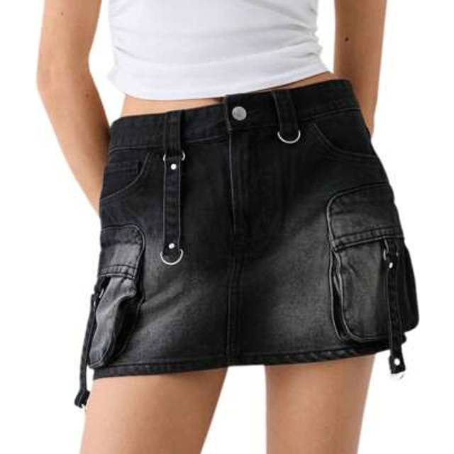 SHEIN Women&#39;s Denim Cargo Skirts Fashion Low Waist Flap Pocket Jean Mini Skirts A-Line Skirts Streetwear