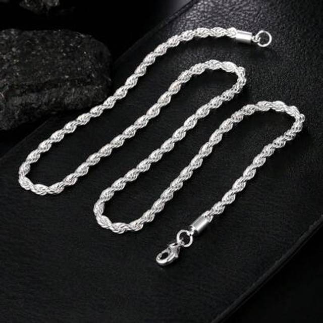 SHEIN Silver Plating 4mm Twisted Rope Chain Necklace 16/18/20/22/24 Inch For Women Man Fashion Wedding Charm Jewelry