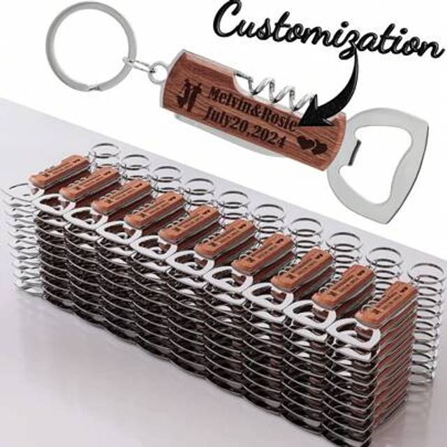 SHEIN Custom Engraved Wooden Wine Bottle Openers And Beer Bottle Cap Openers Wedding Gifts Personalized Wooden Handle Openers, Holiday Gifts, Christmas Gift