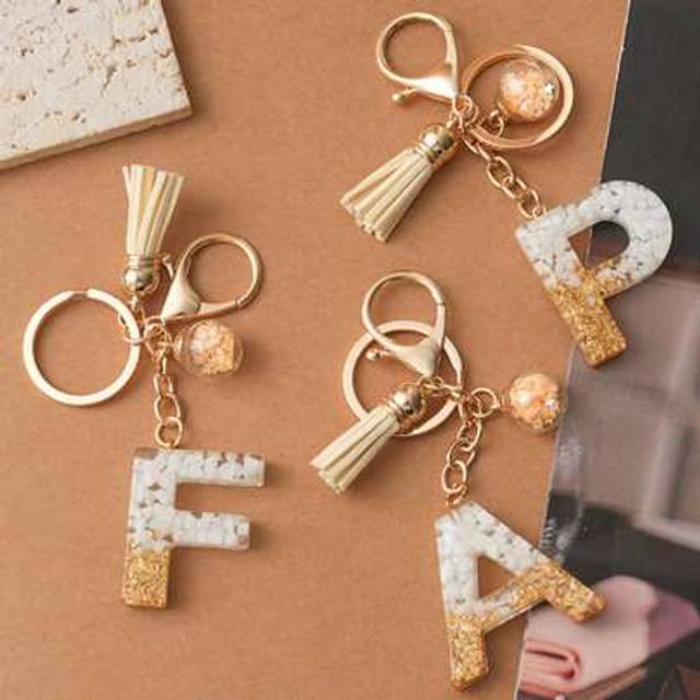 SHEIN 1pc Creative Tassel Keychain, A-Z Letter Bag Accessories For Kids, Letter Pendant Keychain For Girls, Small Ball Keychain