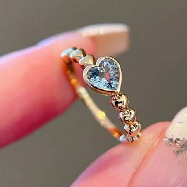 SHEIN 1pc S925 Sterling Silver Heart Shaped Aquamarine Solitaire Ring, Delicate And Fashionable For Commuting Valentines