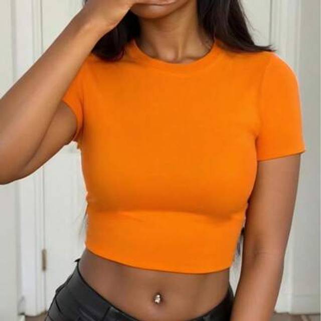 SHEIN Women Short Sleeve Round Neck Crop Slim Fit T-Shirts,For Spring Summer,Casual Style,Women T Shirt,Women Basic Top,Crop Top,Going Out Tops,Spring Summe