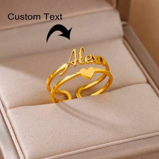 SHEIN 1 PC Custom Personalized Stainless Steel Name Rings For Women Customized Adjustable Heart Wedding Ring Couple Jewelry,Gold,Stylish,Colorful,Vintage,Un