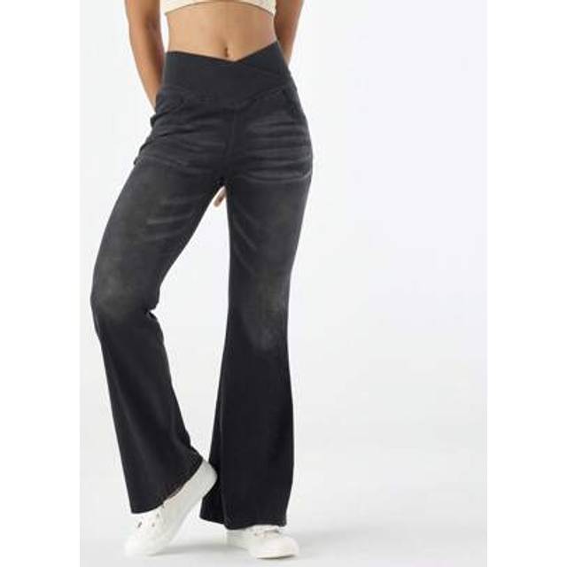 SHEIN Bell Bottom Jeans For Women High Waisted Stretchy Flare Jeans Pull On Wide Leg Jeans V Cross Tummy Control Flare Pants
