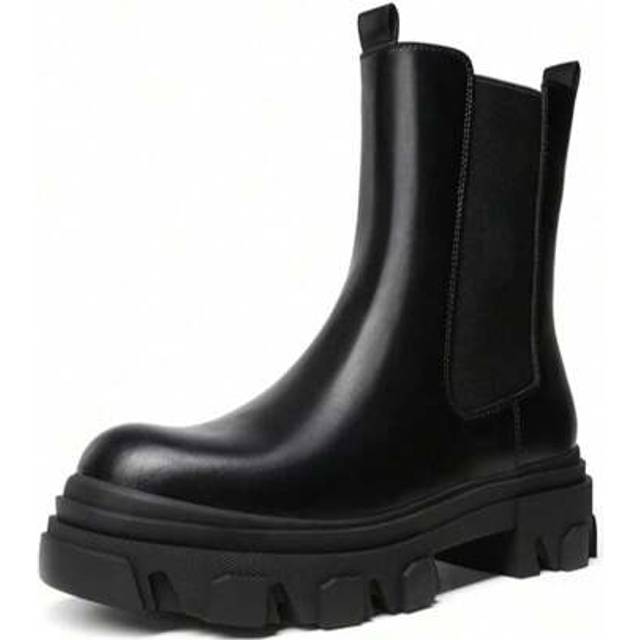 SHEIN Women&#39;s Fashion Waterproof Chelsea Boots Comfy Mid Calf Platform Chunky Boots Slip On Winter Riding Ankle Booties