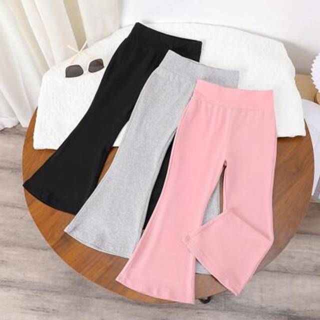 SHEIN 3pcs Young Girl Set, Spring/Autumn Solid Color High Waist Flare Pants, Casual