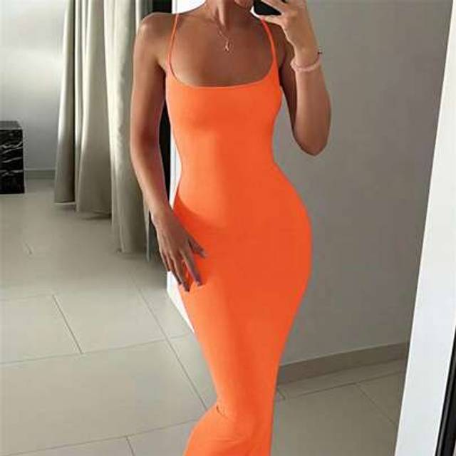 INAWLY Women Sexy Solid Color Bodycon Maxi Slip Dress