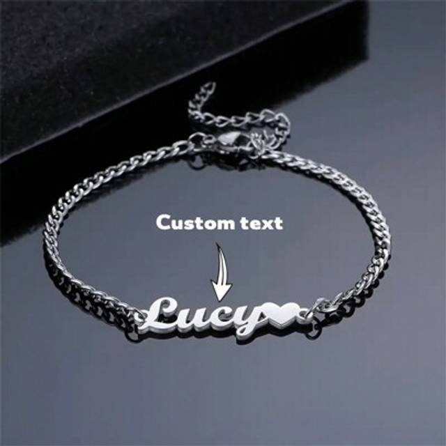 SHEIN 1pc Stainless Steel 3mm Cuban Chain Custom Name Bracelet Ladies Men&#39;s Handmade Personalized Id Name Bracelet Charm Jewelry, Valentine&#39;s Day Gifts Vale