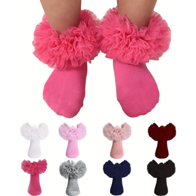 SHEIN 1 Pair Lace Ruffle Infant Baby Girl Princess Socks, Fluffy Pleated Socks