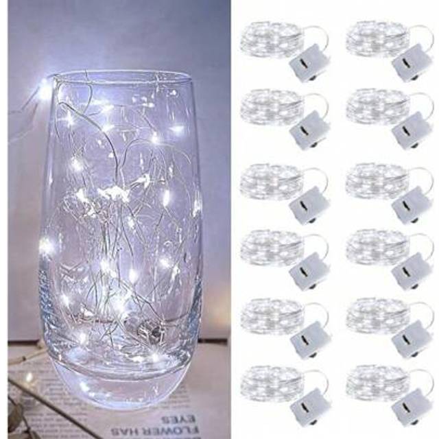 SHEIN [1/3/5/12 Packs & 3 Modes] Fairy Lights Battery Powered 7FT 20LED Twinkle Lights Battery Mini Lights Small LED String Lights Waterproof Silver Wire Fo