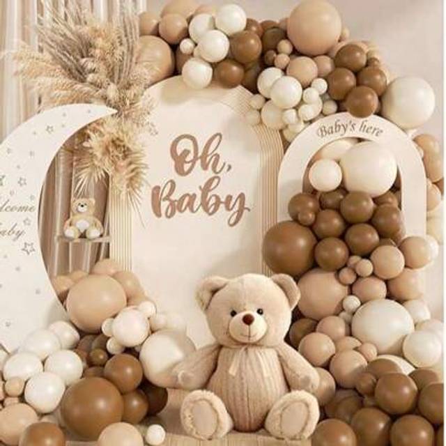 SHEIN 140Pcs Netural Balloon Garland Arch Kit, 5 10 12 18inch Brown Beige Nude Tan Balloons For Birthday Party Netural Bear Shower Decorations