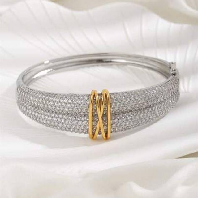 SHEIN 1 Piece Of High Quality Fashionable Double-Layer Design Two-Color Gold-Plated Zirconia Cross Bracelet Suitable For Girls Daily Wear Holiday Gift
