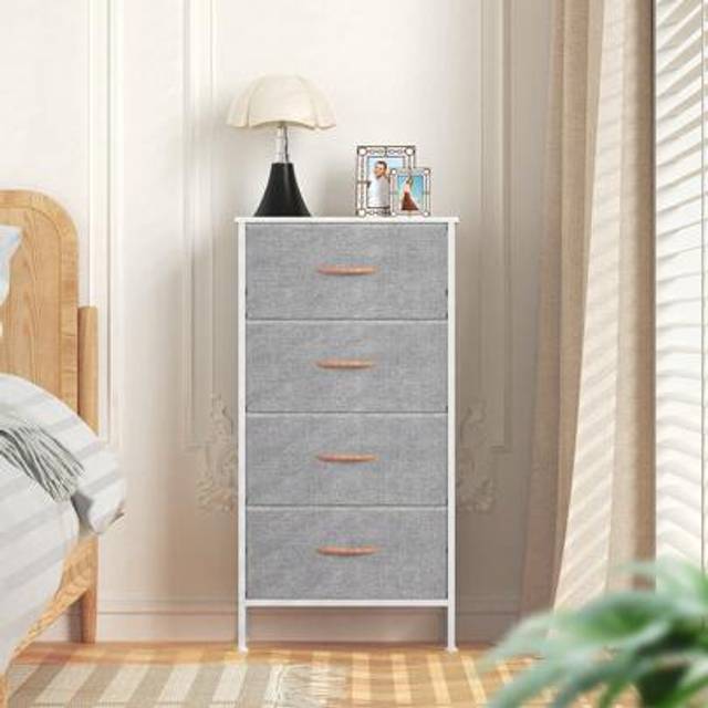 SHEIN 4-Drawer Chest Of Drawers With Metal Frame And MDF Wooden Top, Adjustable Feet & Anti-Tip Safety, Storage Unit For Bedroom Or Living Room (45x30x91cm)