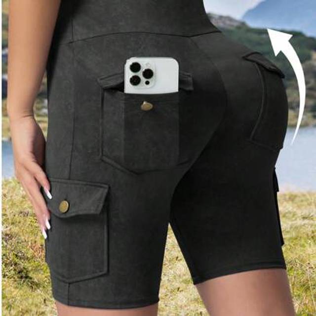 SHEIN Women&#39;s Tie-Dye Cargo Pocket Outdoor Biker Shorts, High Waist Distressed Lift & Sculpt Compression Cycling Shorts