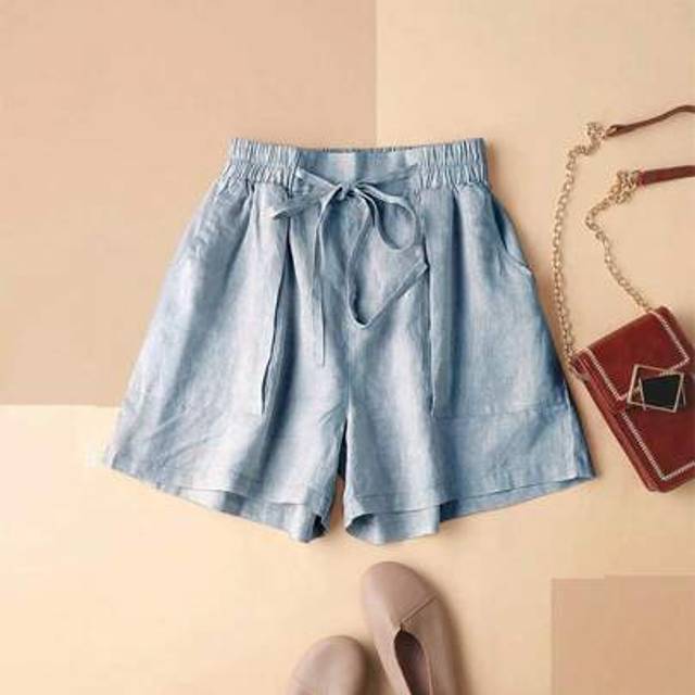 SHEIN Women&#39;s Casual Linen Elastic Waist Pocket Shorts, Spring/Summer
