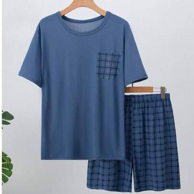 SHEIN 2pcs Men&#39;s Lightweight Short Sleeve Pajama Set, Short Sleeve Casual Loungewear Set For Summer