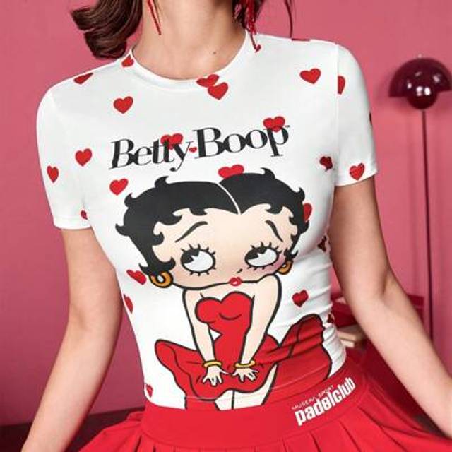 SHEIN Women&#39;s White Heart & Retro Cute Figure Graphic Casual Versatile Daily Summer Cropped High-Stretch Tight-Fitting T-Shirt