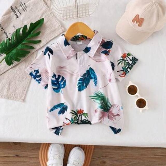 SHEIN 1pc Summer Boys&#39; Digital Print Polo Shirt, Casual Holiday Gift Short Sleeve Tops For Young Boys