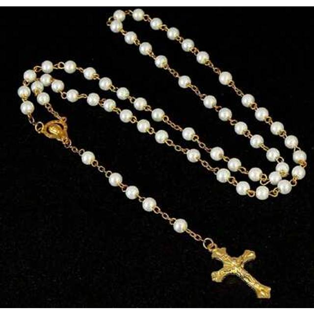 SHEIN 1pc Versatile Unique Designed Pearl Link Chain Cross Pendant Necklace, Elegant Gift