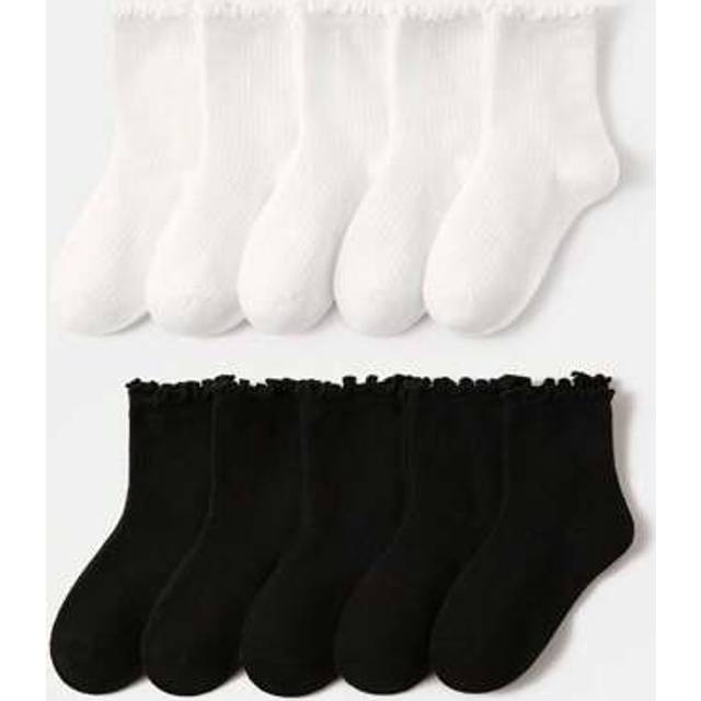 SHEIN 10 Pairs Children Plain Color Lace Socks, Classic Fashion, Skin-Friendly Breathable Casual & Sports Mid-Calf Socks, Suitable For Daily Wear, Holidays