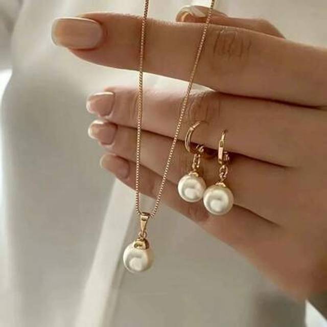 SHEIN 3-Piece Set Simple Pearl Necklace And Earring Jewelry Set, Suitable For Women&#39;s Daily, Festival And Party Wear