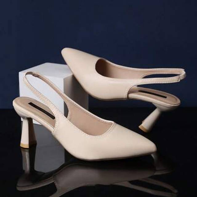 SHEIN 1 Pair Girl&#39;s Ivory High Heel Sandals, Solid Color PU Material, Elastic Ankle Strap, Pointed Toe, Stiletto Heel, Elegant Wedge Sole, Suitable For Part