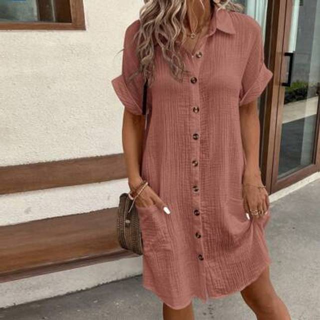 SHEIN Summer Women&#39;s Solid Color Bat Wing Sleeve Shirtbaggy Dress