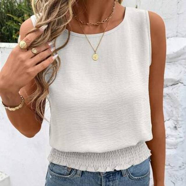 Luneh Women&#39;s Casual Solid Color Sleeveless Round Neck Basic Cute Tank Top, Suitable For Spring And Summer Everyday Wear